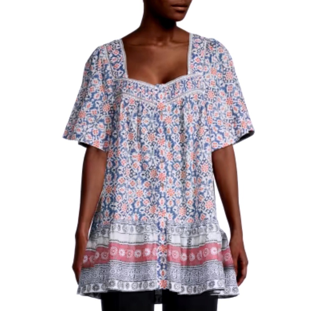 Beach Lunch Lounge brand printed boho blouse featuring a square neckline Size XS